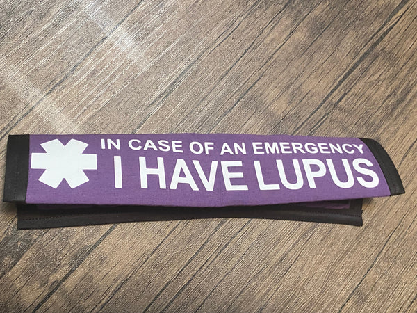 Black & Purple Seat Belt Cover ( In Case of An Emergency I Have Lupus)