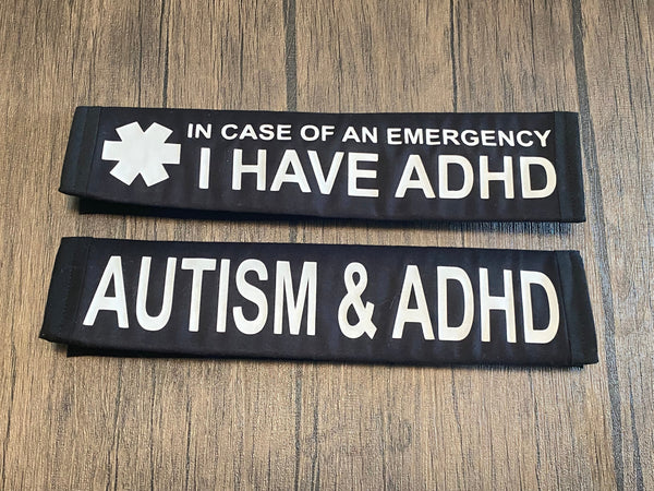 Black Pullover Pal Seat Belt Cover (Autism&ADHD, I HAVE ADHD, Autism Spectrum Disorder & Non-Verbal Autism